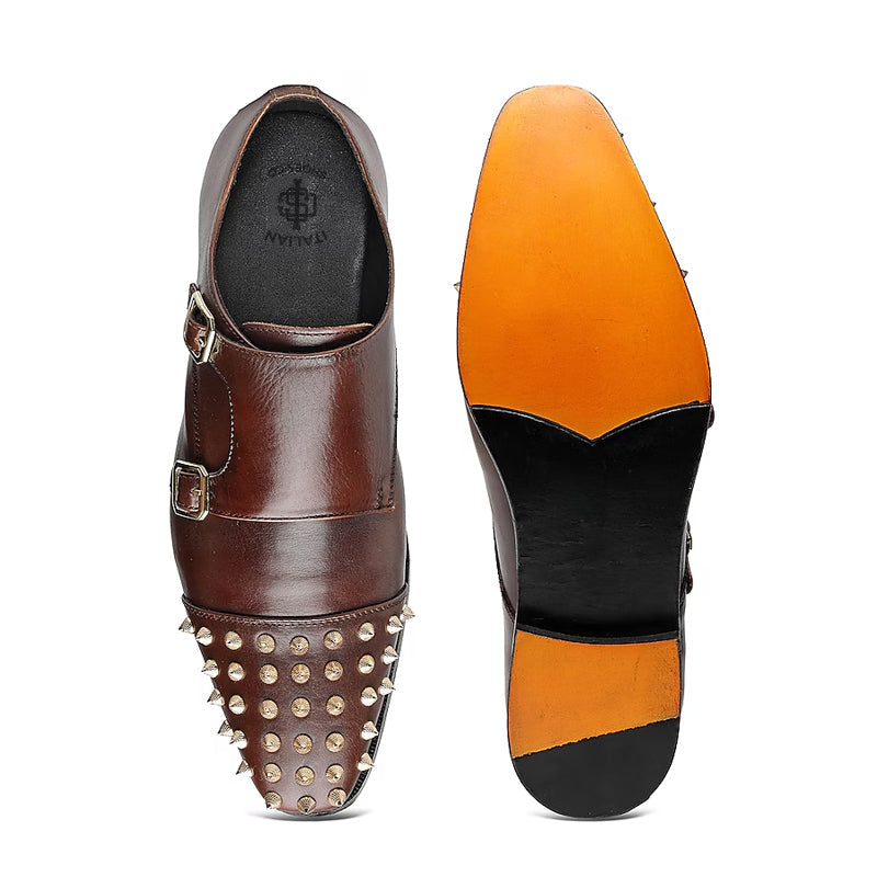 Men Solid Leather Double Monkstrap Black Shoe