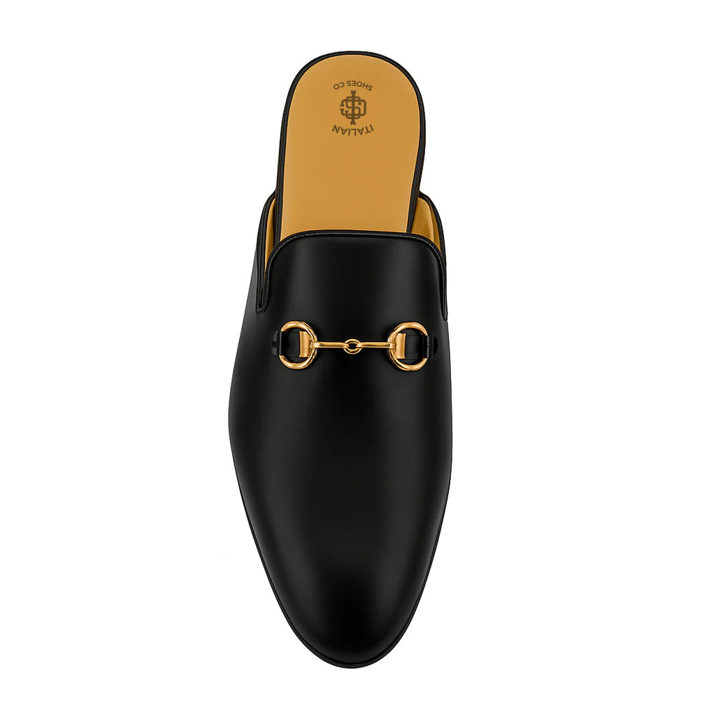 Plain Design Leather Mule Black