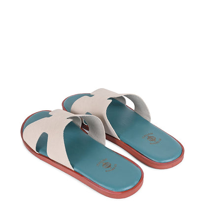 Luxury H-Style Leather Blue/Brown Slipper For Men