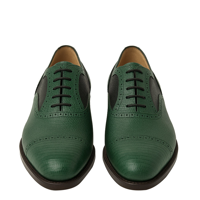 Luxury Leather Lace Up Green & Black Dual Textured Oxford Shoes