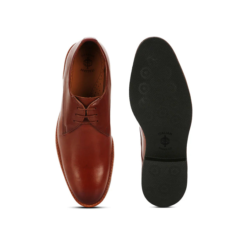 Men Lace-Up Leather Plain Toe Derby Black Shoe