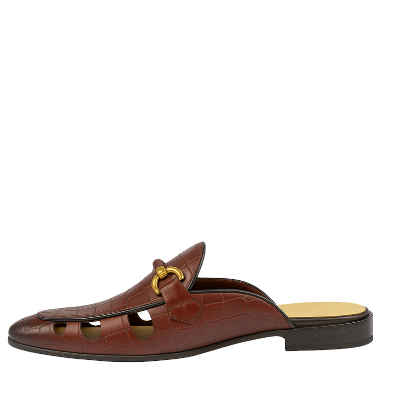 Comfort Textured Round Toe Leather Mules