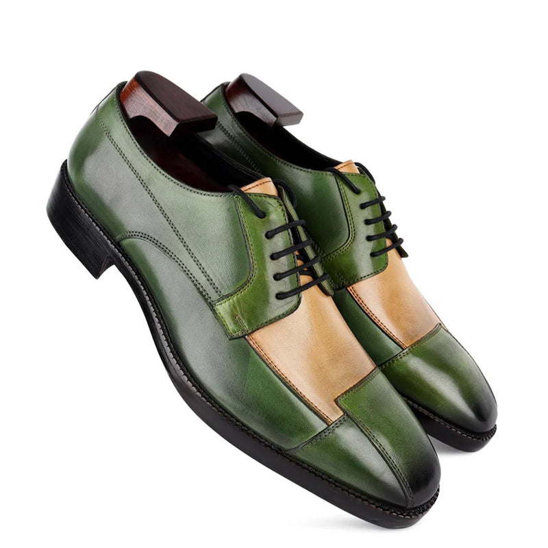 Luxury Stylish Patina Triple Tone Leather Derby Shoe Green