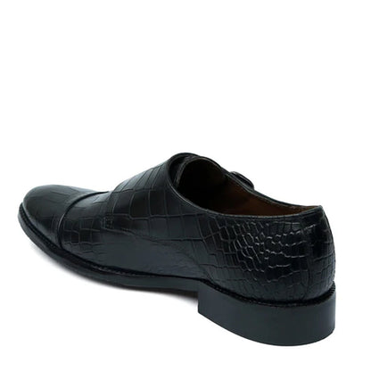 Men Croco Print Leather Double Monk