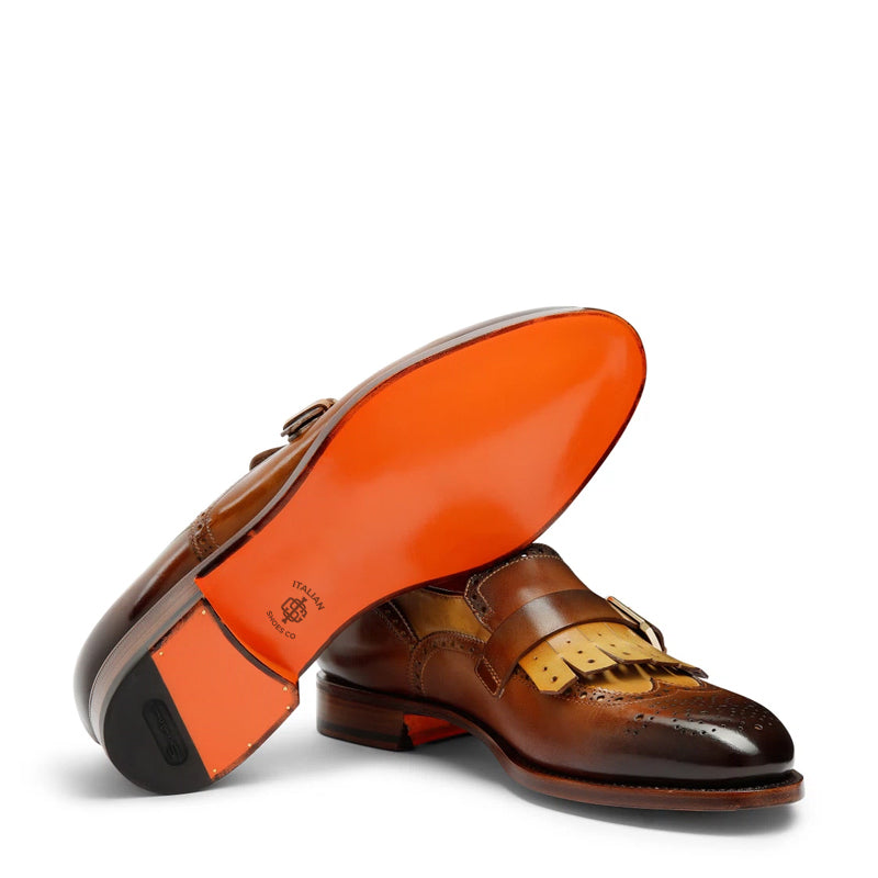 Handmade Leather Single Buckle Burgundy Loafer With Fringe