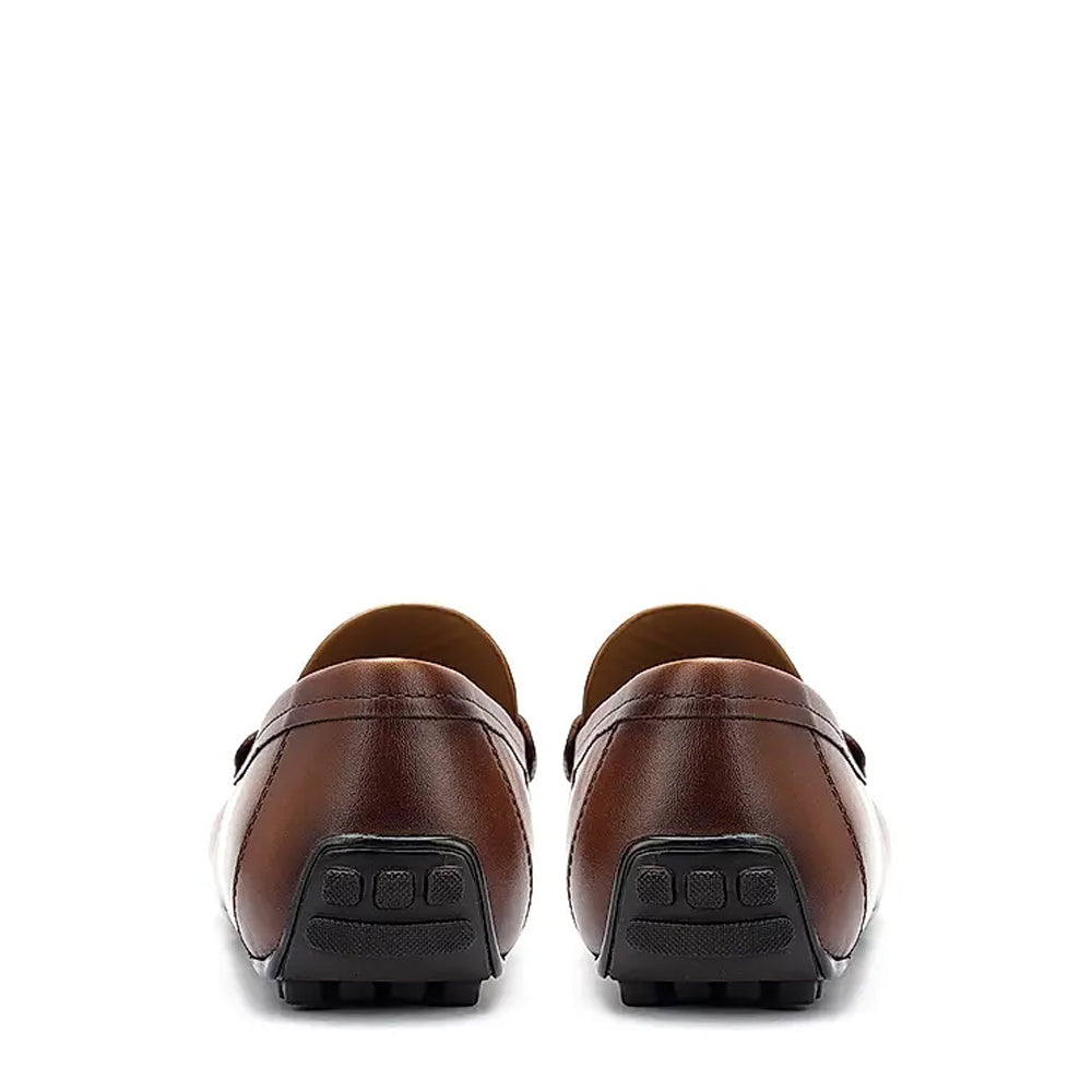 Men Solid Leather Buckled Formal Tan Loafer