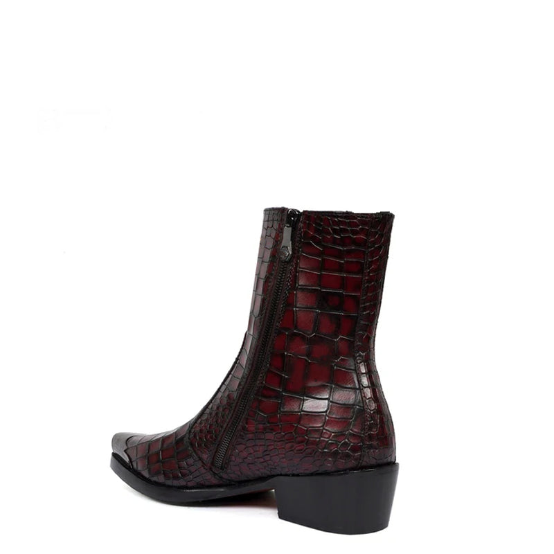 Luxury Croco Print Leather Side-Zipper Boot Green