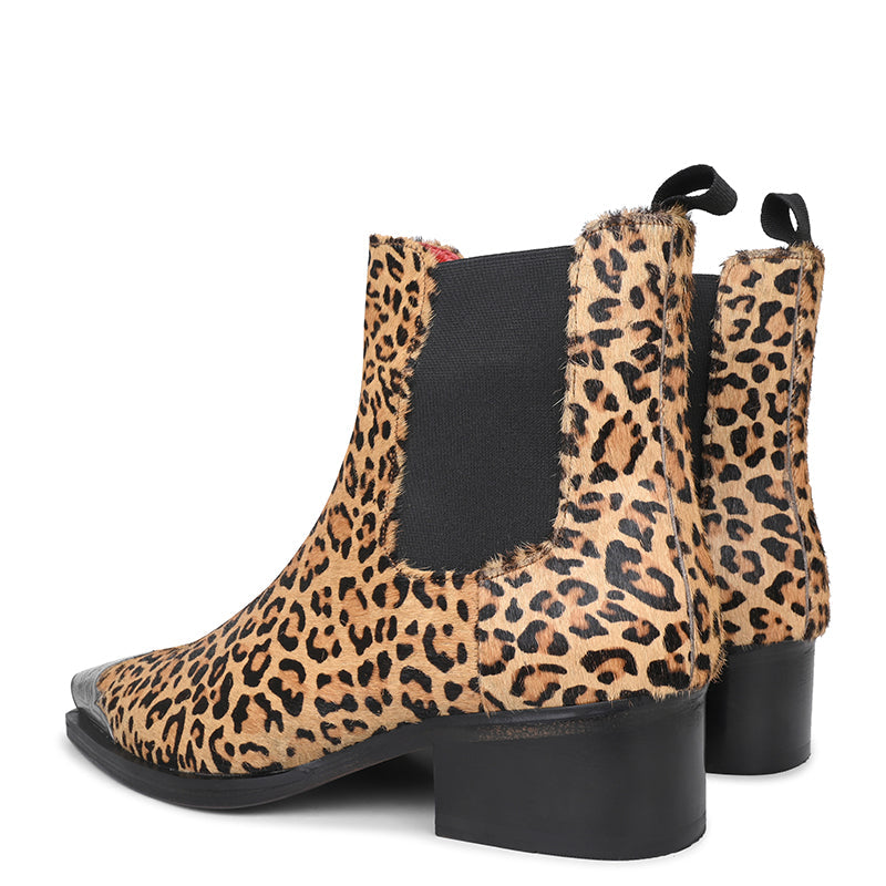 Leopard Print Leather Chelsea Boots