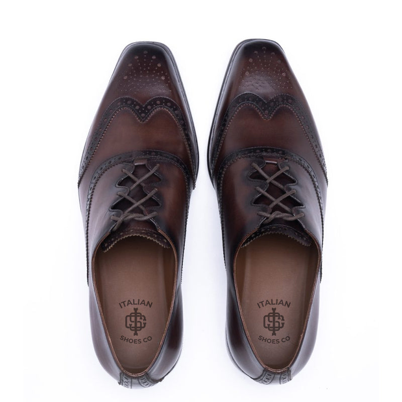 Men Wingtip Whole-Cut Leather Oxford Brown Shoe
