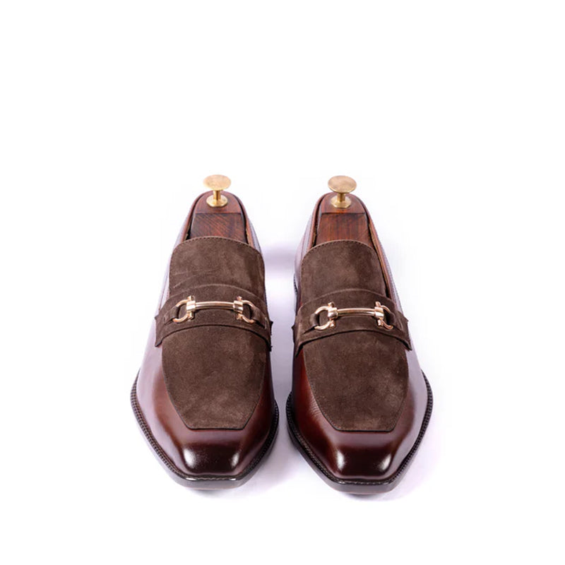 Men Suede Upper Horsebit Buckled Leather Loafer Black