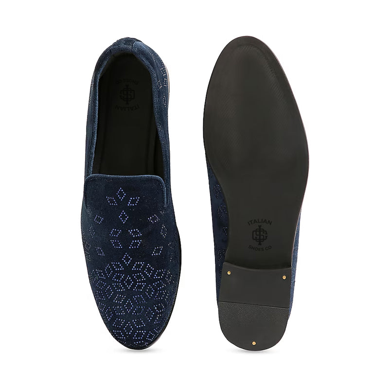 Velvet Handmade Luxury Design Leather Blue Loafer