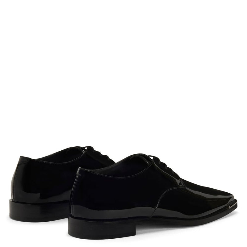 Patent Shiny Leather Plain Toe Derby Shoe Black