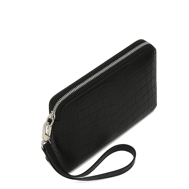 Italian Crocodile Leather Blue Zipper Clutch for Men