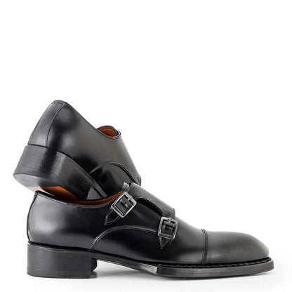 Men Cap-Toe Leather Double Monk Straps Shoes