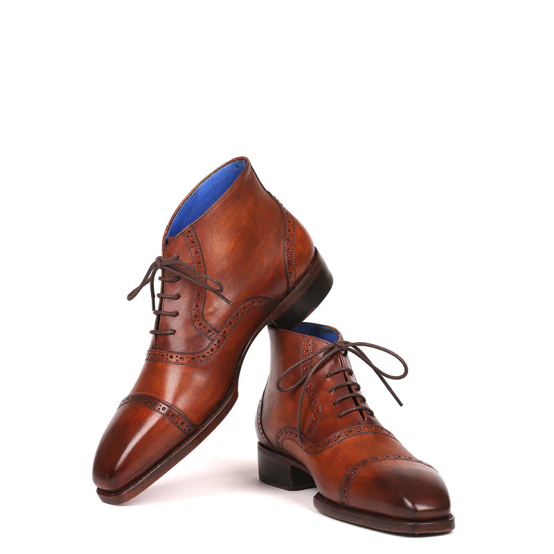 Men Antique Cap Toe Leather Ankle Boots