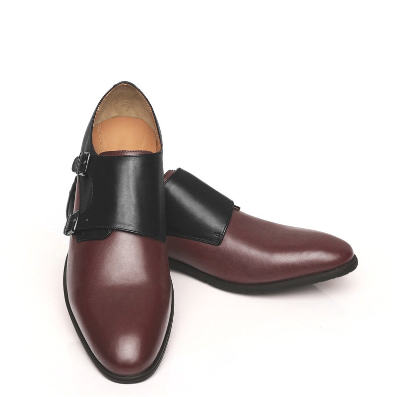 Leather Double Monk Strap Tan and Brown Shoe For Men
