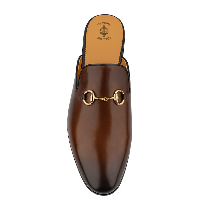 Plain Design Leather Mule Brown