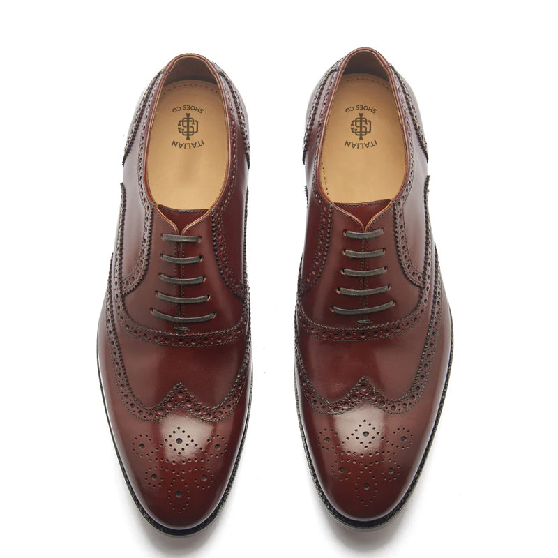 Men Lace-Up Leather Wingtip Oxford Brown Shoe