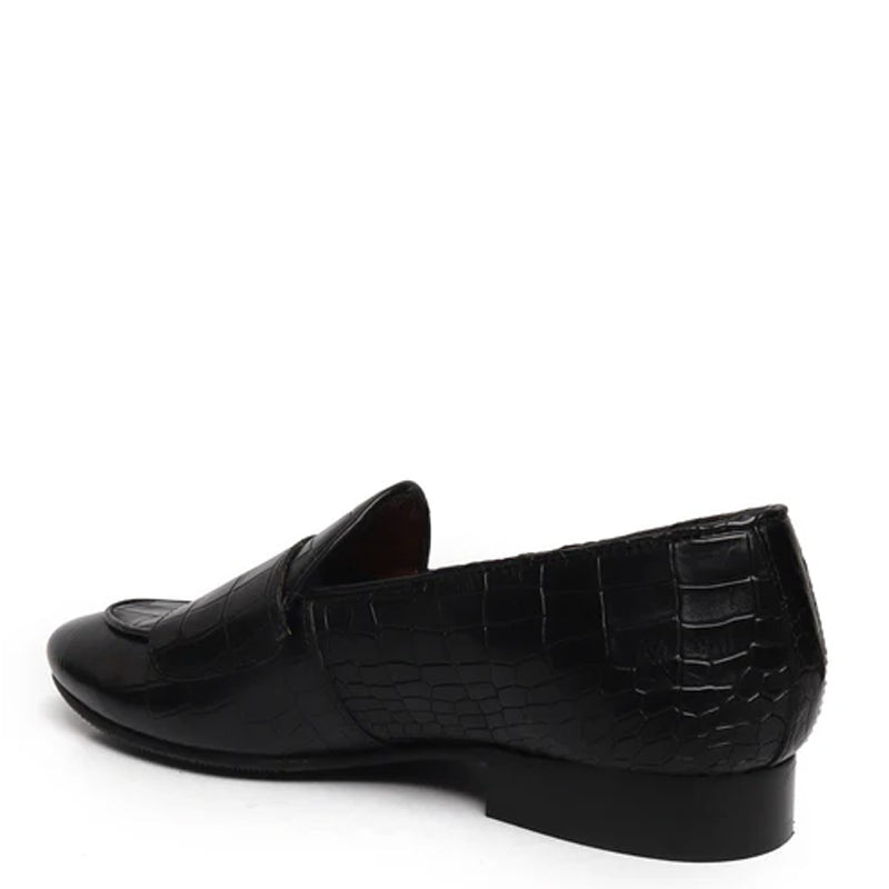 Deep Cut Croco Double Monk Black Shoe For Men