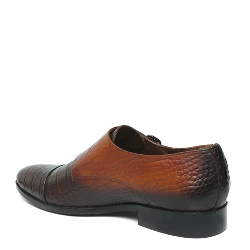 Men Croco Print Leather Double Monk