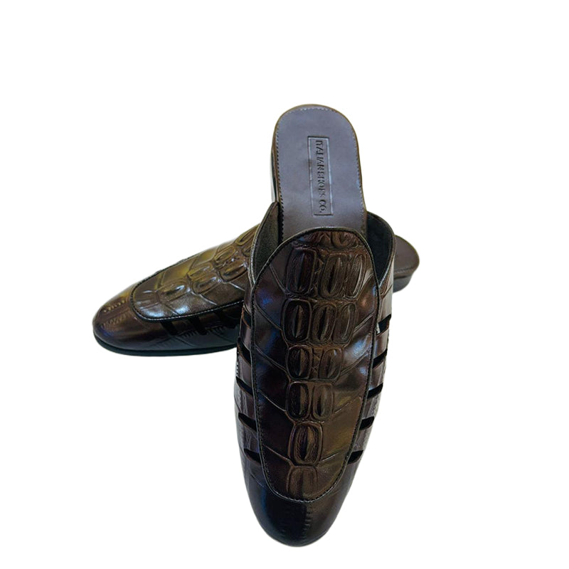 Luxury Choco Brown Crocodile-Textured Mule
