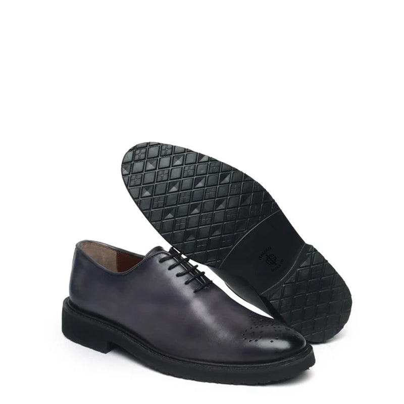 Men Wholecut Shiny Leather Grey Oxford Shoe