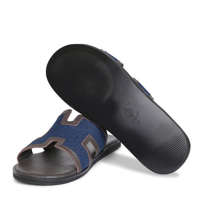 Luxury H-Style Leather Blue/Brown Slipper For Men