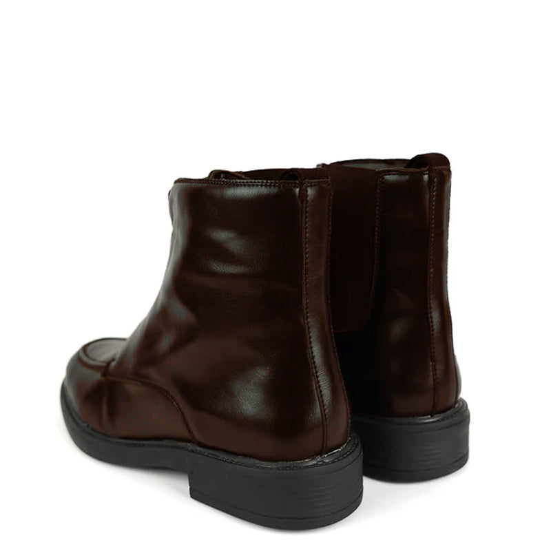 Polished Leather Front Zip-Up Black Boot For Men