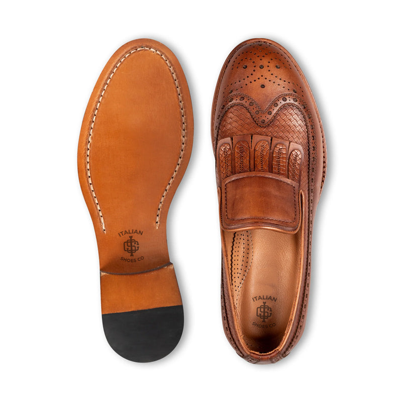 Men Premium Wingtip Leather Loafer Brown