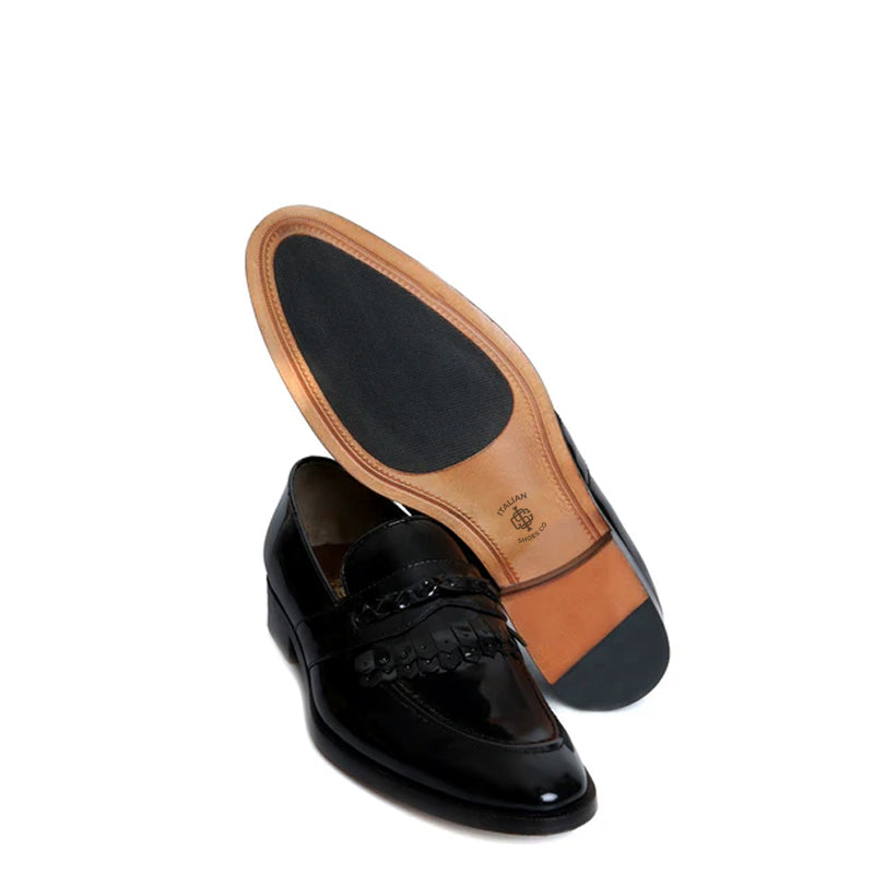 Patent Leather Slip-On Burgundly Loafer With Dual Fringes