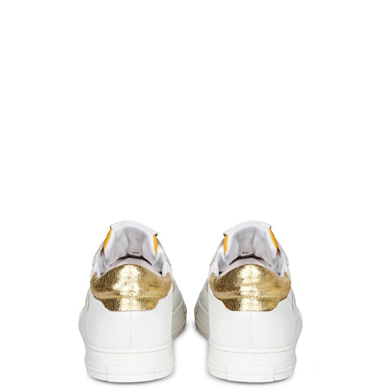 Leather Handcrafted White and Yellow Sneaker For Men
