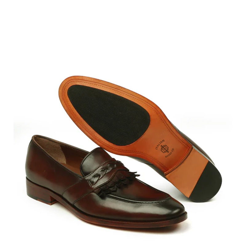 Men Classic Handmade Leather Dark Brown Loafer With Fringe