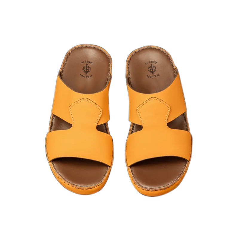 Open Toe Accented Leather Comfort Arabic Yellow Sandal