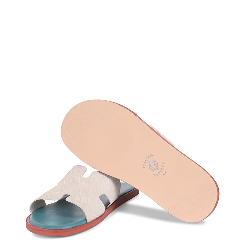 Luxury H-Style Leather Beige Slipper For Men