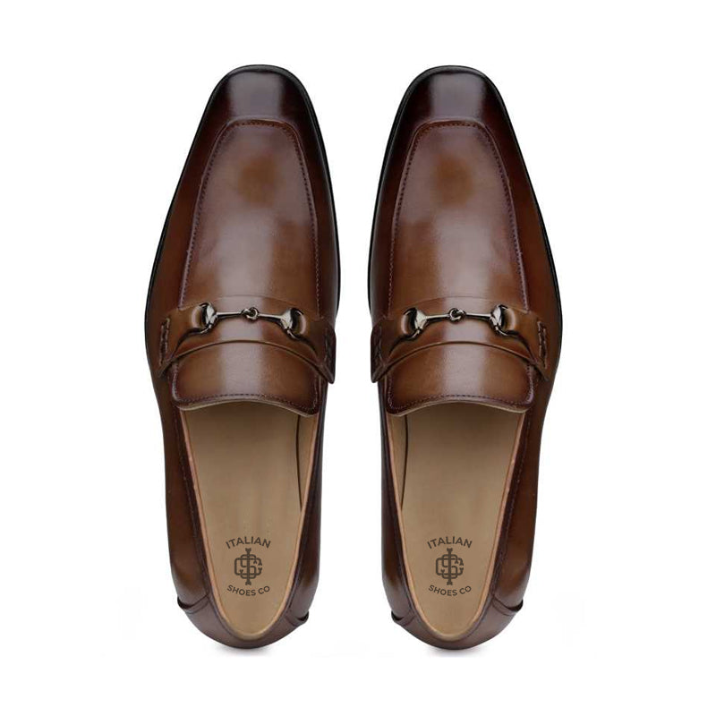 Men Classic Design Leather Brown Loafers With Buckle