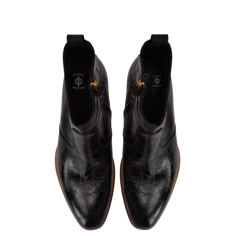 Croco Print Leather Chelsea High Ankle Brown Boot