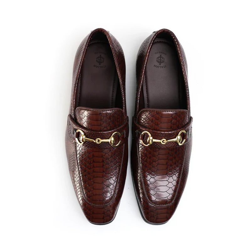 Men Horsebit Snake Effect Slip-On Shoes