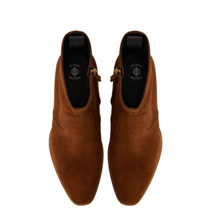 Handmade Suede Leather Side Zipper Ankle Brown Boot