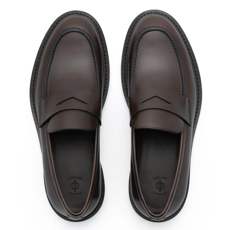 Men Classic Penny Solid Brown Leather Loafers
