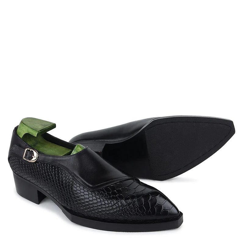 Luxury Design Handmade Leather Single Monk Black Shoe