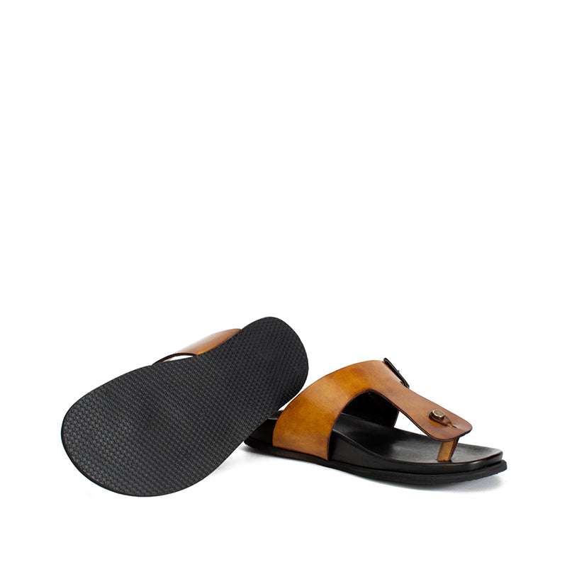 Men Slip-On Leather Brown Buckle Sandal