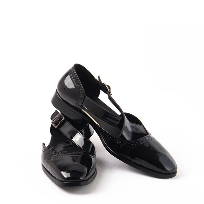 Patent Classic Leather Peshawari Black Sandals