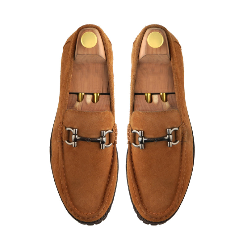 Suede Leather With Horse-bit Buckled Tan Loafer