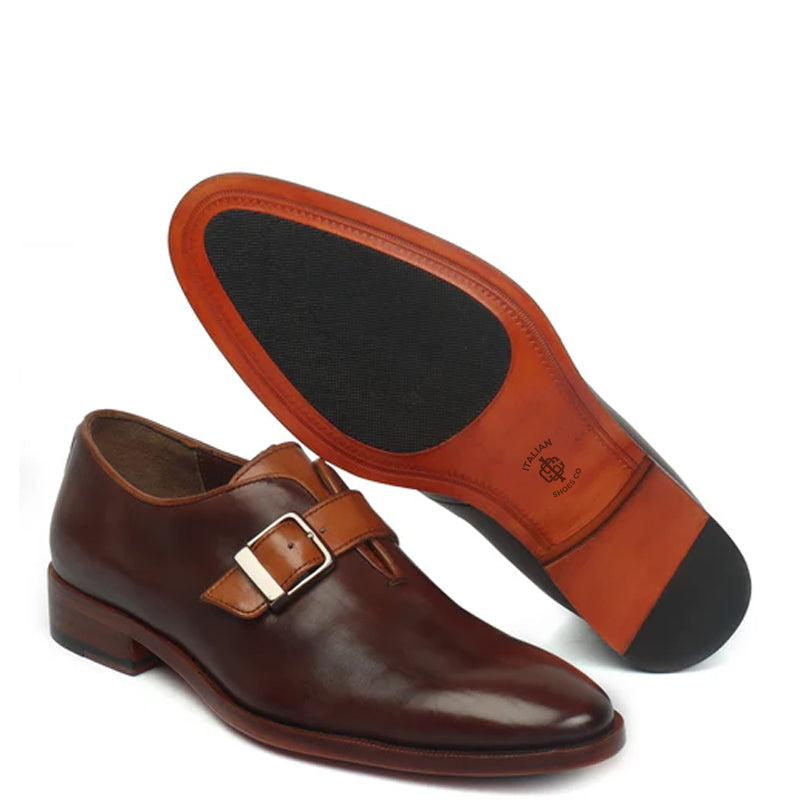 Leather Buckled Single Monk Brown Straps Shoe