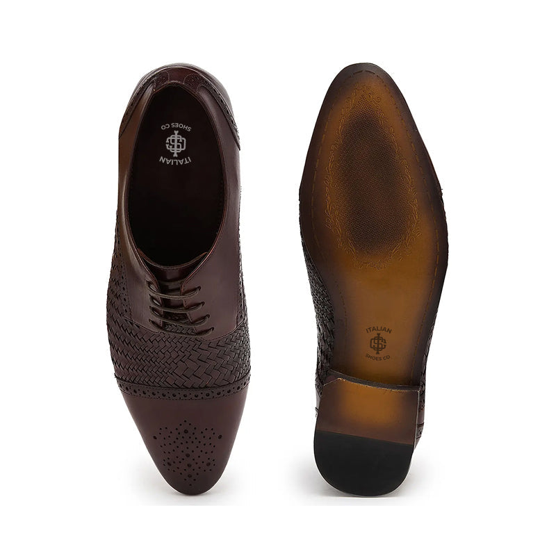 Men Handmade Leather Woven Brown Textured Oxford Shoe