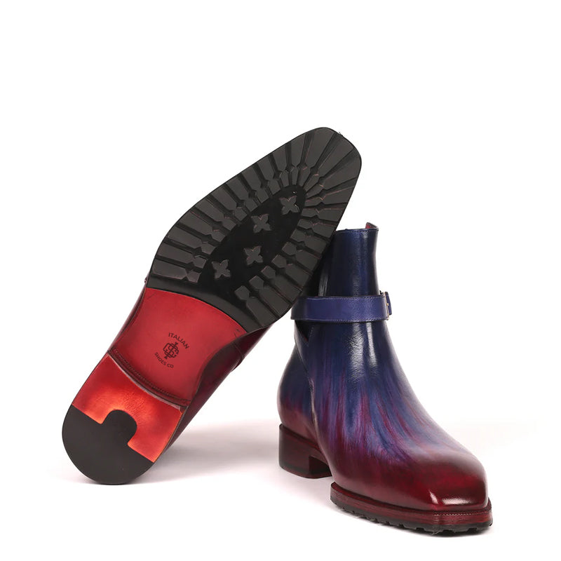Premium Patina Leather Blue and Purple Jodhpur Boot With Buckle