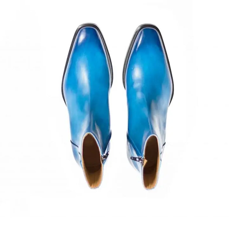 Men Solid Shiny Leather Side-Zipper Black Boot