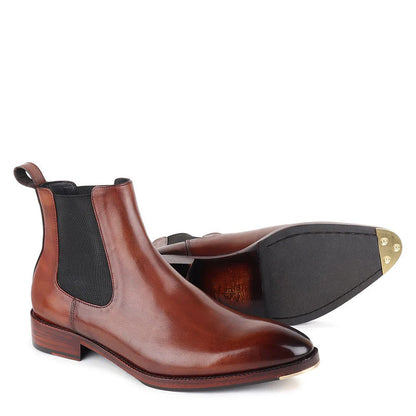 Patina Classic Leather Handmade Chelsea Boot Reddish Brown