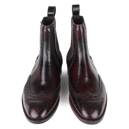 Men Polished Leather Wingtip Chelsea Boots