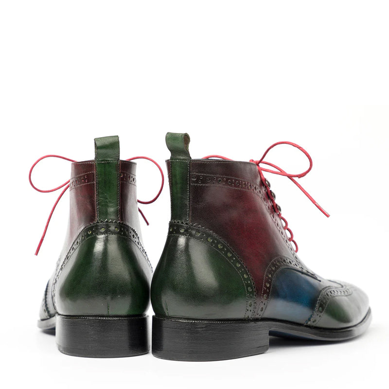 Men Dual Tone Leather Wingtip Ankle Grey Boot